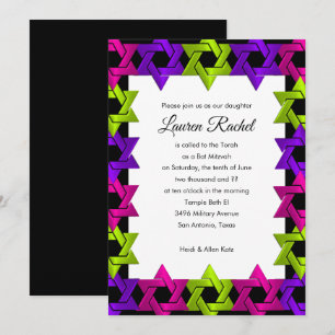 Invitation Étoile violette rose bat mitzvah sur n'importe que