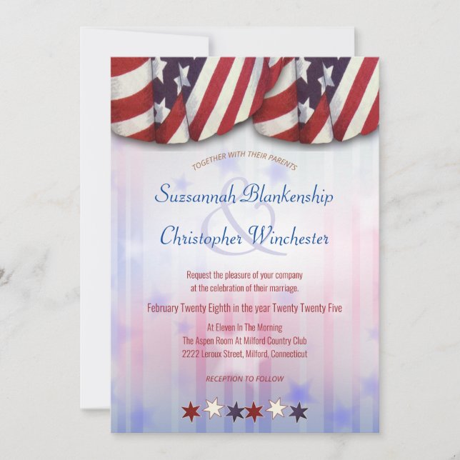 Invitation Étoiles Arrière - plans Patriotique Rouge Blanc Bl (Devant)