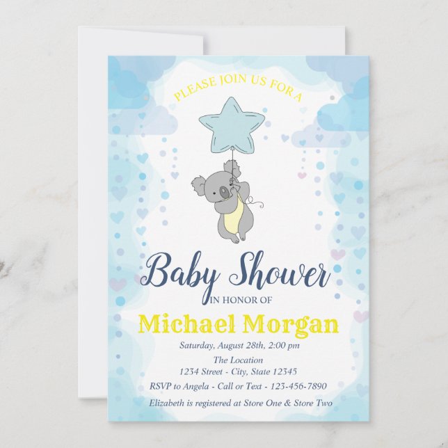 Invitation Etoiles, Baby shower bébé ours (Devant)