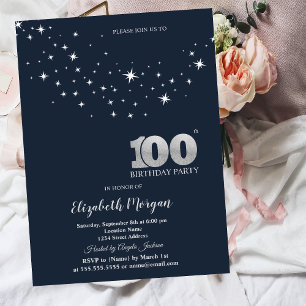 Invitation Étoiles Blanches Simples Fête d'Anniversaire Bleue