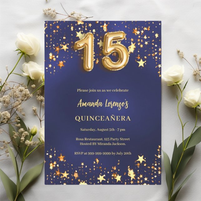 Invitation étoiles bleu marine de Quinceanera (Créateur téléchargé)
