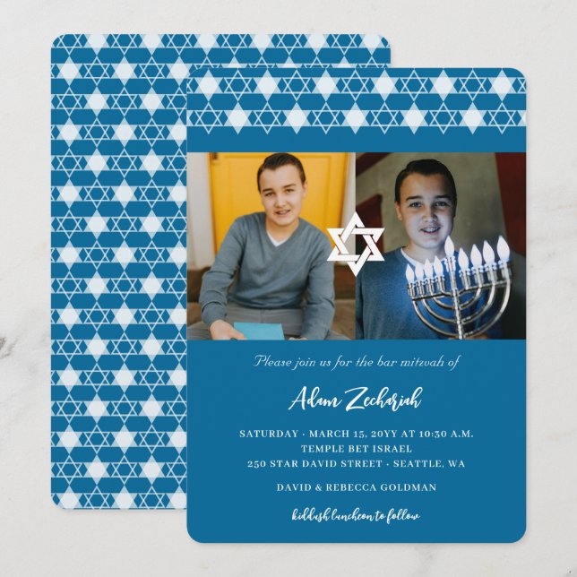 Invitation Étoiles Bleues Modernes De David Boy Bar Mitzvah 2 (Devant / Derrière)