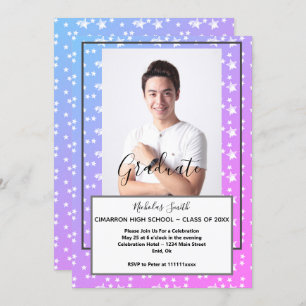 INVITATION ÉTOILES BLEUES MODERNES MASCULINES  PARTI DIPLÔMÉ