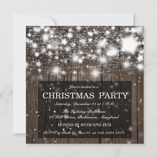 Invitation Étoiles brillantes de fête de Noël en bois (Devant)