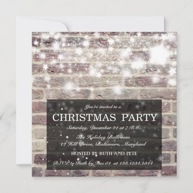 Invitation Étoiles brillantes de fête de Noël rustique de mur (Devant)