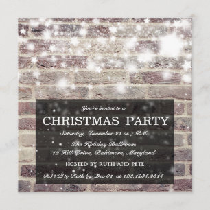 Invitation Étoiles brillantes de fête de Noël rustique de mur