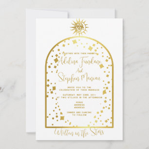 Invitation Étoiles céleste blanche et or Lune et Mariage sole