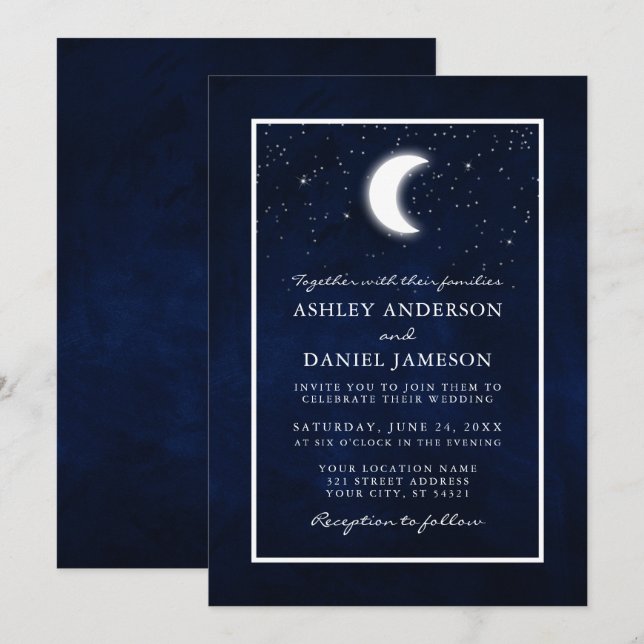 Invitation Étoiles céleste de lune Mariage encadré (Devant / Derrière)