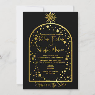 Invitation Étoiles céleste Noir et Or Lune et Mariage Soleil
