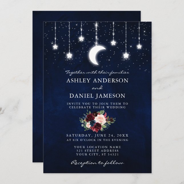 Invitation Étoiles célestes de la lune de ciel étoilé Lumière (Devant / Derrière)