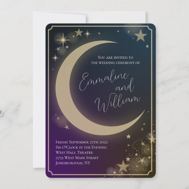 Invitation Étoiles célestes de lune Mariage bleu pourpre bleu (Devant)