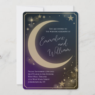 Invitation Étoiles célestes de lune Mariage bleu pourpre bleu