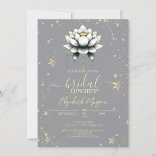 Invitation Étoiles célestes du lotus blanc sur gris pour la d