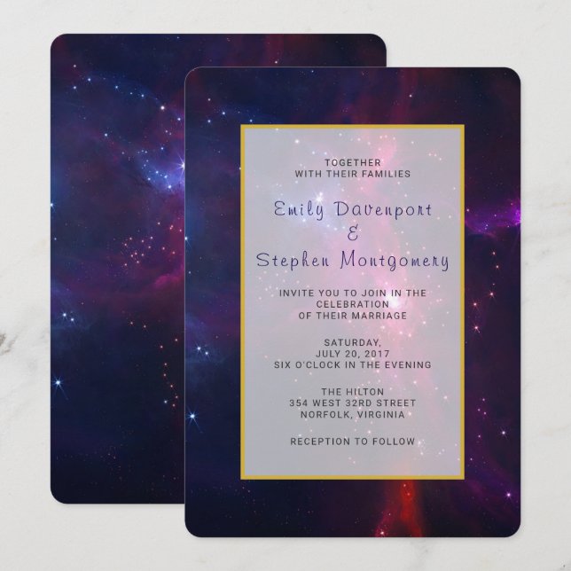 Invitation Étoiles cosmiques et mariage nébuleux invitent (Devant / Derrière)
