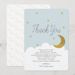 Invitation Etoiles & Crecsent Lune Bleu Baby shower Merci