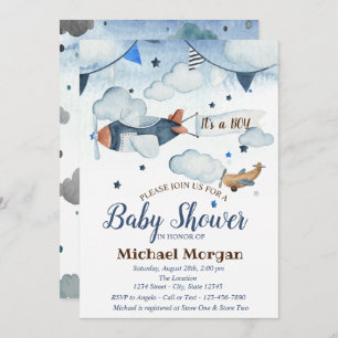 Invitation Etoiles d'aquarelle mignonnes, Nuages, Baby shower