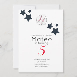 Invitation Étoiles de baseball minimaliste Fête d'anniversair