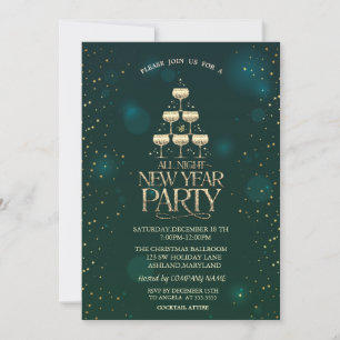Invitation Étoiles de cocktail au verre de champagne Noël