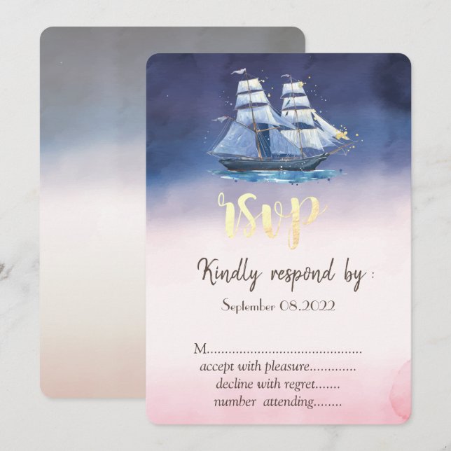 Invitation étoiles de la mer de voilier RSVP (Devant / Derrière)