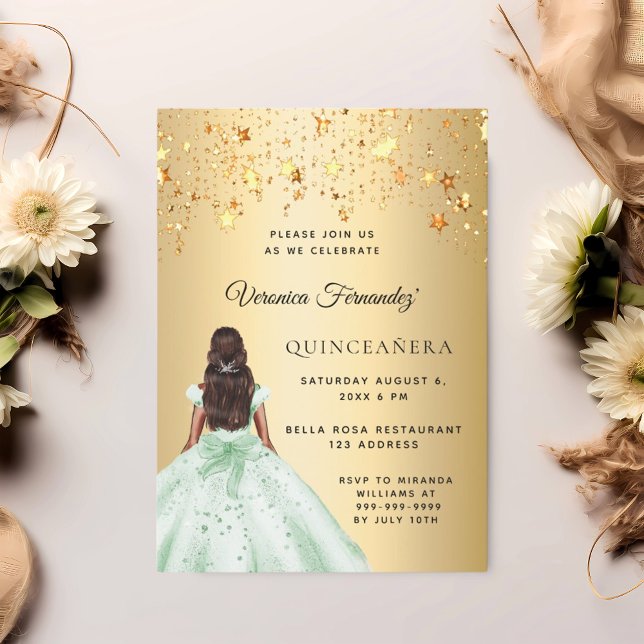 Invitation étoiles de la robe verte de Quinceanera (Créateur téléchargé)