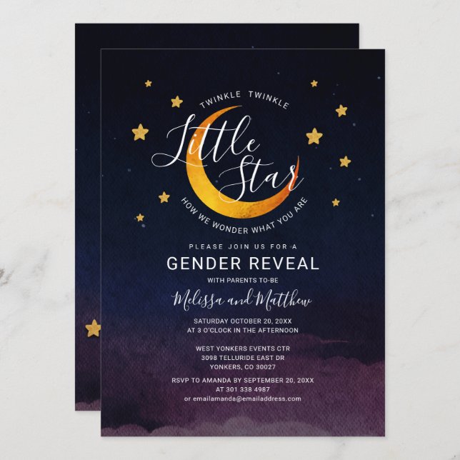 Invitation Étoiles de l'espace extra-atmosphérique et révélat (Devant / Derrière)