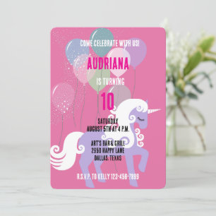 Invitation Étoiles de licorne violette Anniversaire