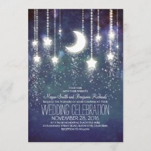 Invitation Étoiles de lune et lumières à cordes Mariage vinta