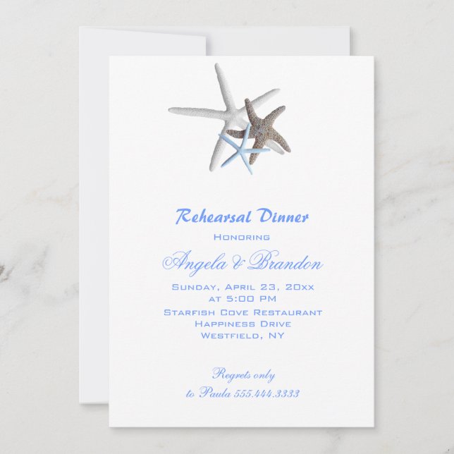Invitation Etoiles de mer, dîner de la répétition de mariage  (Devant)