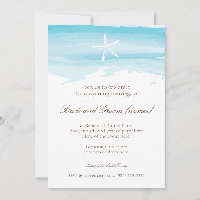 Invitation Étoiles de mer et mer de ı de dîner de répétition (Devant)