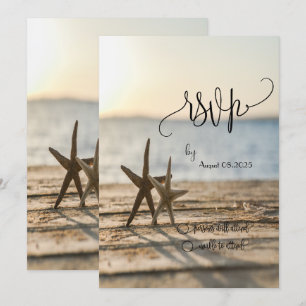 Invitation Étoiles de mer Plage de sable Script RSVP  