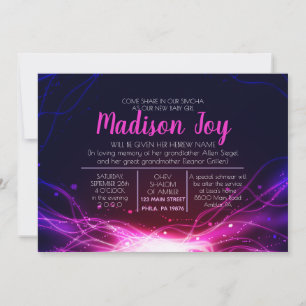 Invitation ÉTOILES DE NEON GLOWING Jewish Baby Naming Invitat