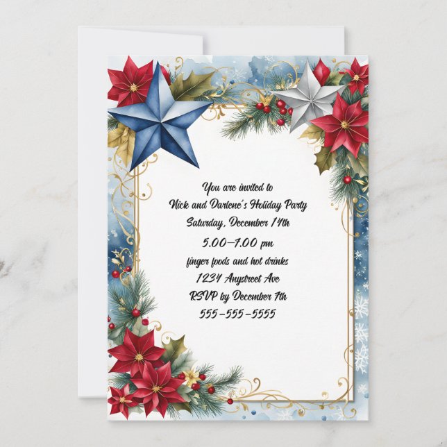 Invitation Étoiles de Noël bleu et argent (Devant)