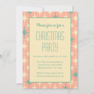 Invitation Étoiles de Noël rose rétro atomique modernes du mi
