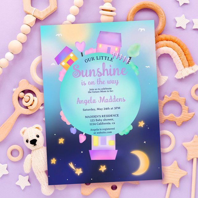 Invitation Etoiles de soleil fantaisie et baby shower de lune (Créateur téléchargé)