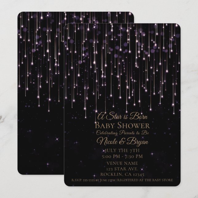 Invitation Étoiles de tir étincelantes Une étoile est née Bab (Devant / Derrière)