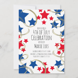 Invitation Étoiles de tourbillons de faux or pour fête du 4 j