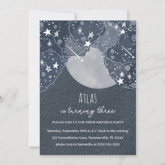Invitation Étoiles de Whimsical et Lune Anniversaire Fête Inv