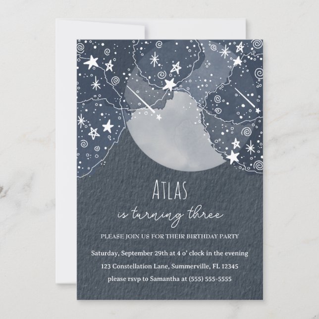 Invitation Étoiles de Whimsical et Lune Anniversaire Fête Inv (Devant)