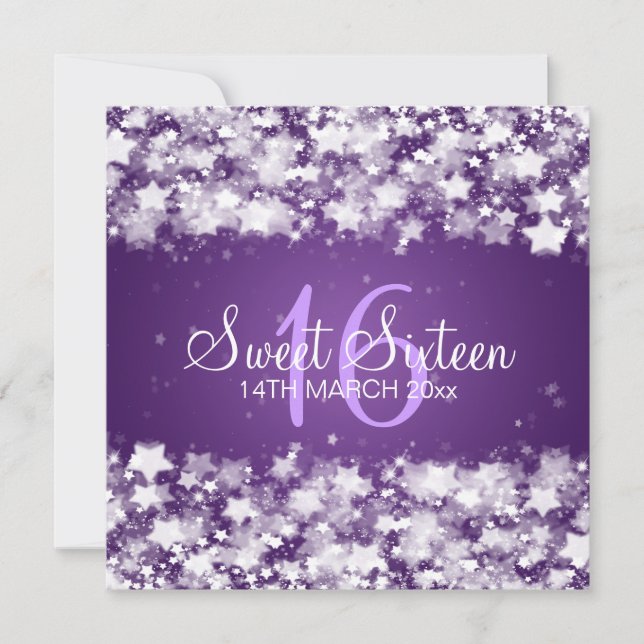 Invitation Étoiles d'éblouissement de partie de sweet sixteen (Devant)