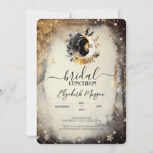 Invitation Étoiles d'or céleste Lunes Dîner nuptial foncé
