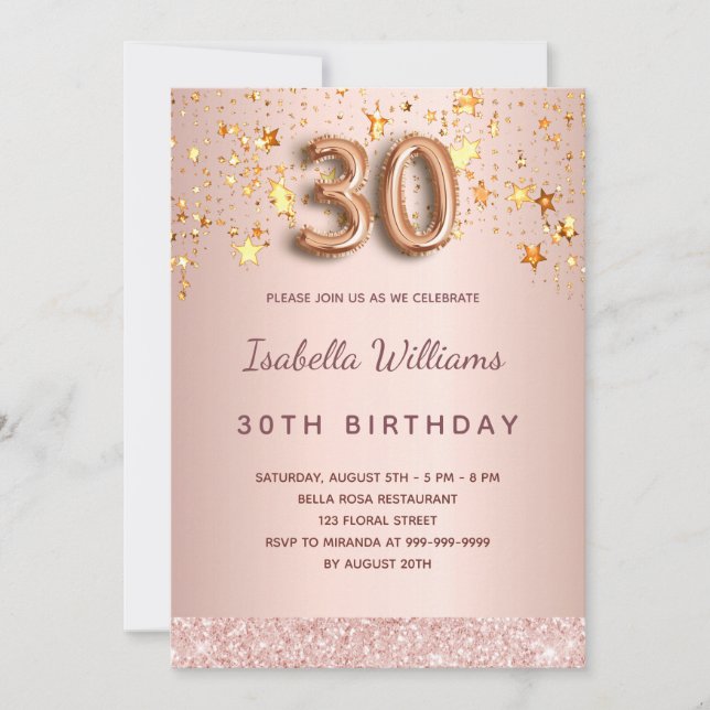 Invitation étoiles d'or rose 30e anniversaire (Devant)