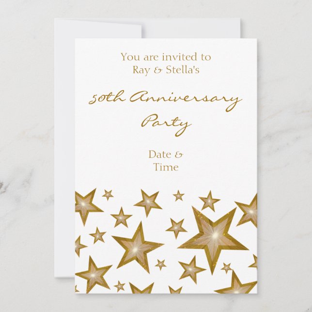 Invitation Étoiles dorées '50e anniversaire' vertical blanc (Devant)