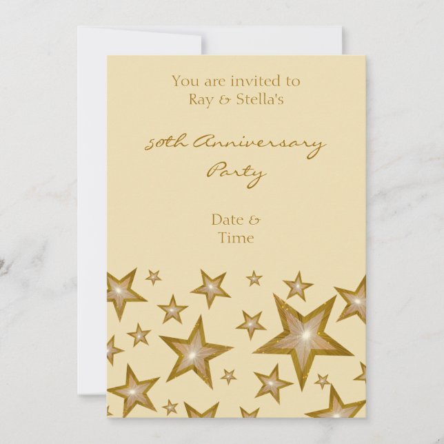 Invitation Étoiles dorées '50e anniversaire' vertical crème (Devant)
