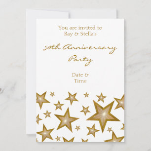 Invitation Étoiles dorées '50e anniversaire' verticales blanc