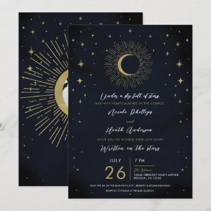 Invitation Étoiles Dorées Nuit Éclat Céleste Soleil Photo Mar