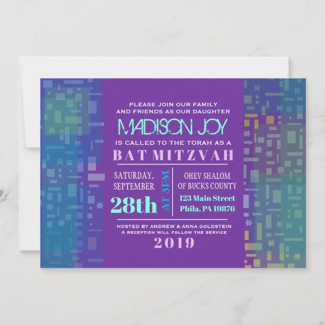 Invitation ÉTOILES EN CHUTE & CARRÉ Bar Bat mitzvah Invitatio (Devant)