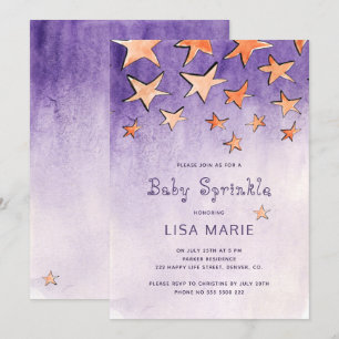 Invitation Étoiles en chute d'aquarelle pourpre saupoudrée bé