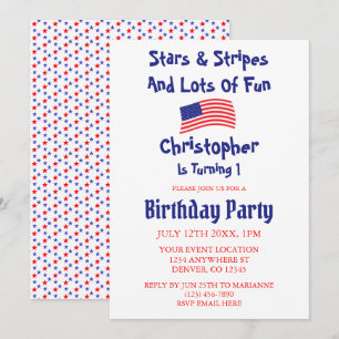 Invitation Étoiles et bandes 1er anniversaire