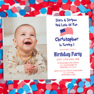 Invitation Étoiles et bandes 1er anniversaire