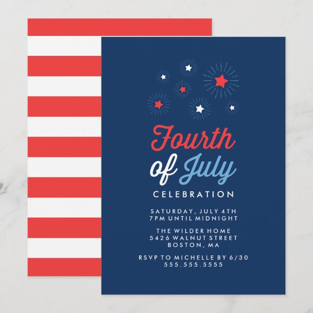 Invitation Étoiles et bandes | Fête du 4 juillet (Devant / Derrière)